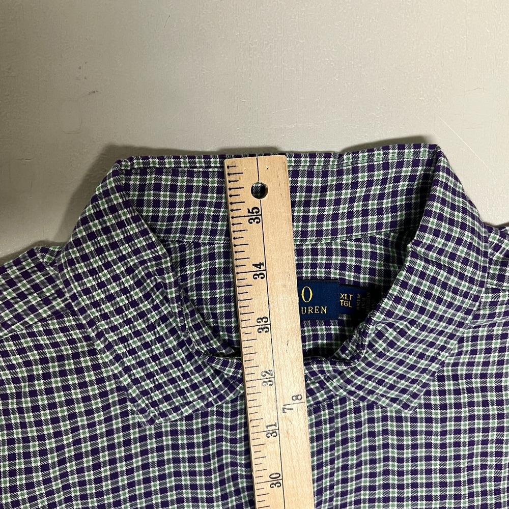 Polo Ralph Lauren Button Up Shirt Mens XLT Tall Purple Check Long Sleeve Green - Picture 10 of 10